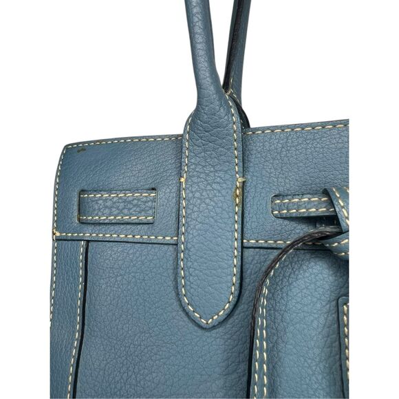 Vintage Dooney & Bourke Tasseled Leather Mini Tote Shoulder Bag Blue Purse - Picture 4 of 9